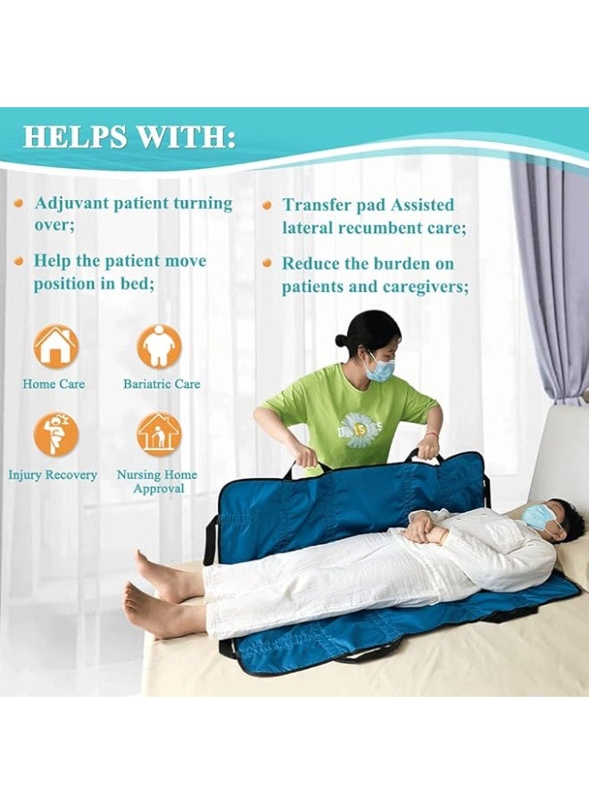 وسادة سرير للنقل بمقابض لتحريك ورفع ونقل المرضى بتصميم انزلاقي قابل للغسيل واعادة الاستخدام للذين يعانون من سلس البول والسمنة وكبار السن 48 × 40 بوصة بوليستر أزرق - Image 3